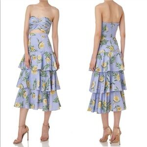 AMUR Strapless Roxy Dress - Floral Tier Blue Yellow Dress